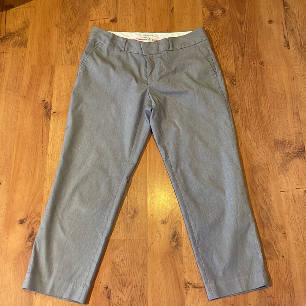 Grey and white stripe crop pants